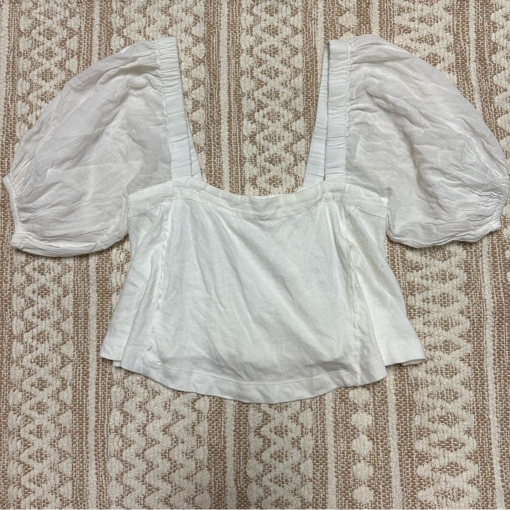 Urban Outfitters Puff Sleeve Square Neck Crop Top White XS Cottagecore Romantic